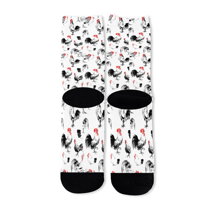 Chicken Ink Painting Pattern Print Long Socks