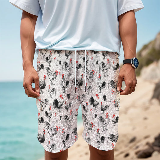 Chicken Ink Painting Pattern Print Men's Cargo Shorts