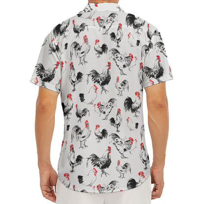 Chicken Ink Painting Pattern Print Men's Deep V-Neck Shirt