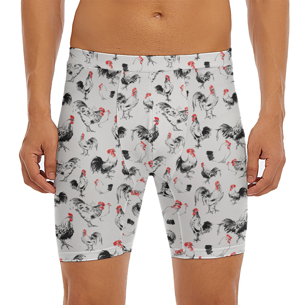 Chicken Ink Painting Pattern Print Men's Long Boxer Briefs