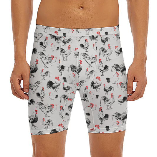 Chicken Ink Painting Pattern Print Men's Long Boxer Briefs
