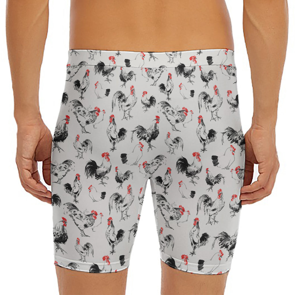 Chicken Ink Painting Pattern Print Men's Long Boxer Briefs