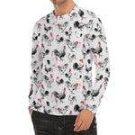 Chicken Ink Painting Pattern Print Men's Long Sleeve Rash Guard