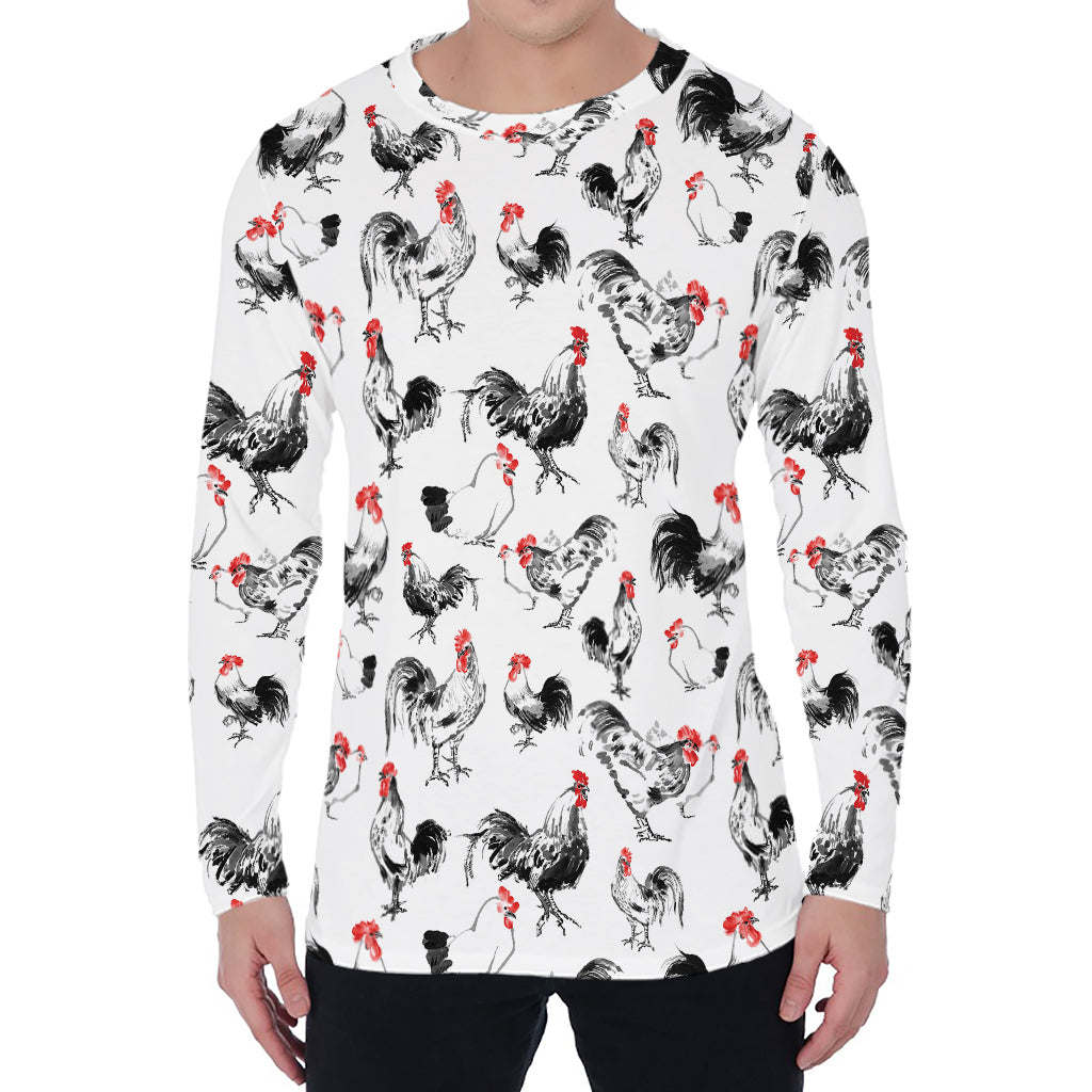 Chicken Ink Painting Pattern Print Men's Long Sleeve T-Shirt