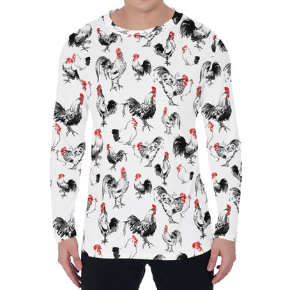 Chicken Ink Painting Pattern Print Men's Long Sleeve T-Shirt