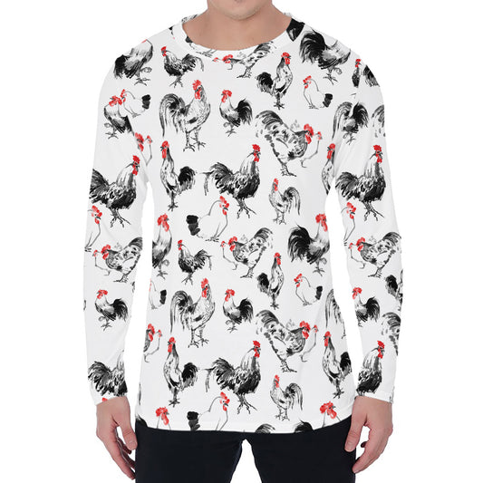 Chicken Ink Painting Pattern Print Men's Long Sleeve T-Shirt
