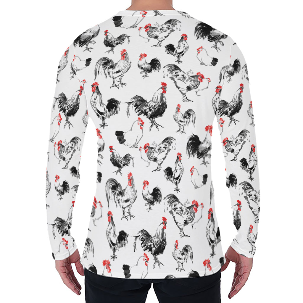 Chicken Ink Painting Pattern Print Men's Long Sleeve T-Shirt