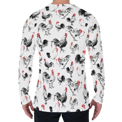 Chicken Ink Painting Pattern Print Men's Long Sleeve T-Shirt