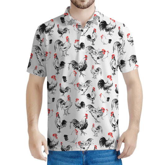 Chicken Ink Painting Pattern Print Men's Polo Shirt