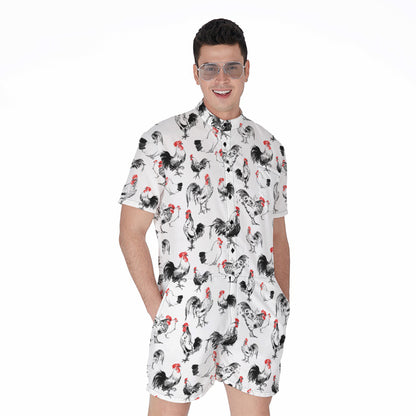 Chicken Ink Painting Pattern Print Men's Rompers