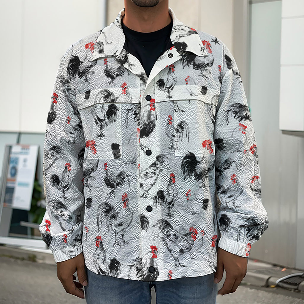 Chicken Ink Painting Pattern Print Men's Shirt Jacket