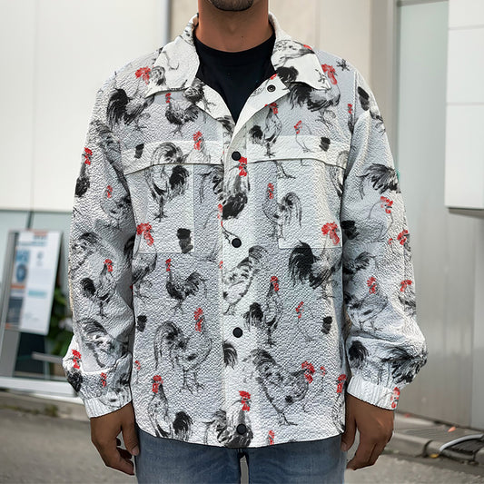 Chicken Ink Painting Pattern Print Men's Shirt Jacket