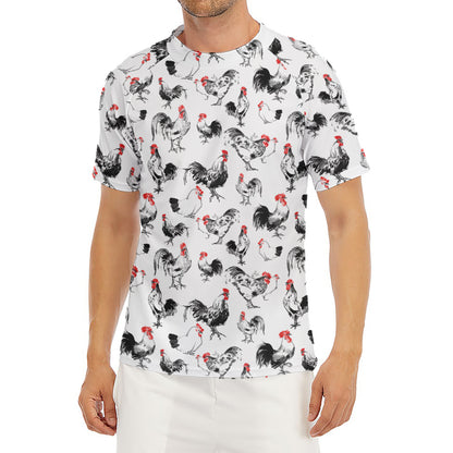 Chicken Ink Painting Pattern Print Men's Short Sleeve Rash Guard