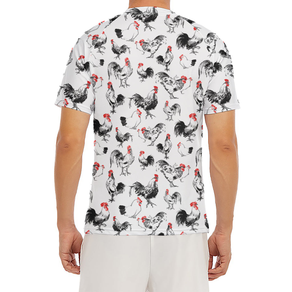 Chicken Ink Painting Pattern Print Men's Short Sleeve Rash Guard
