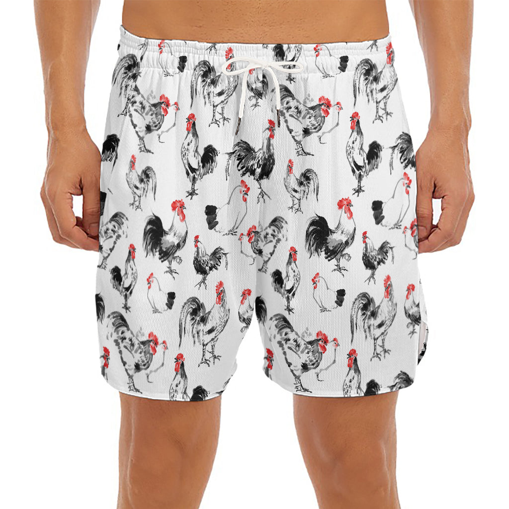 Chicken Ink Painting Pattern Print Men's Split Running Shorts
