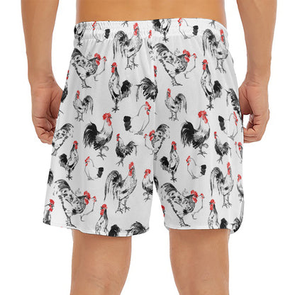 Chicken Ink Painting Pattern Print Men's Split Running Shorts