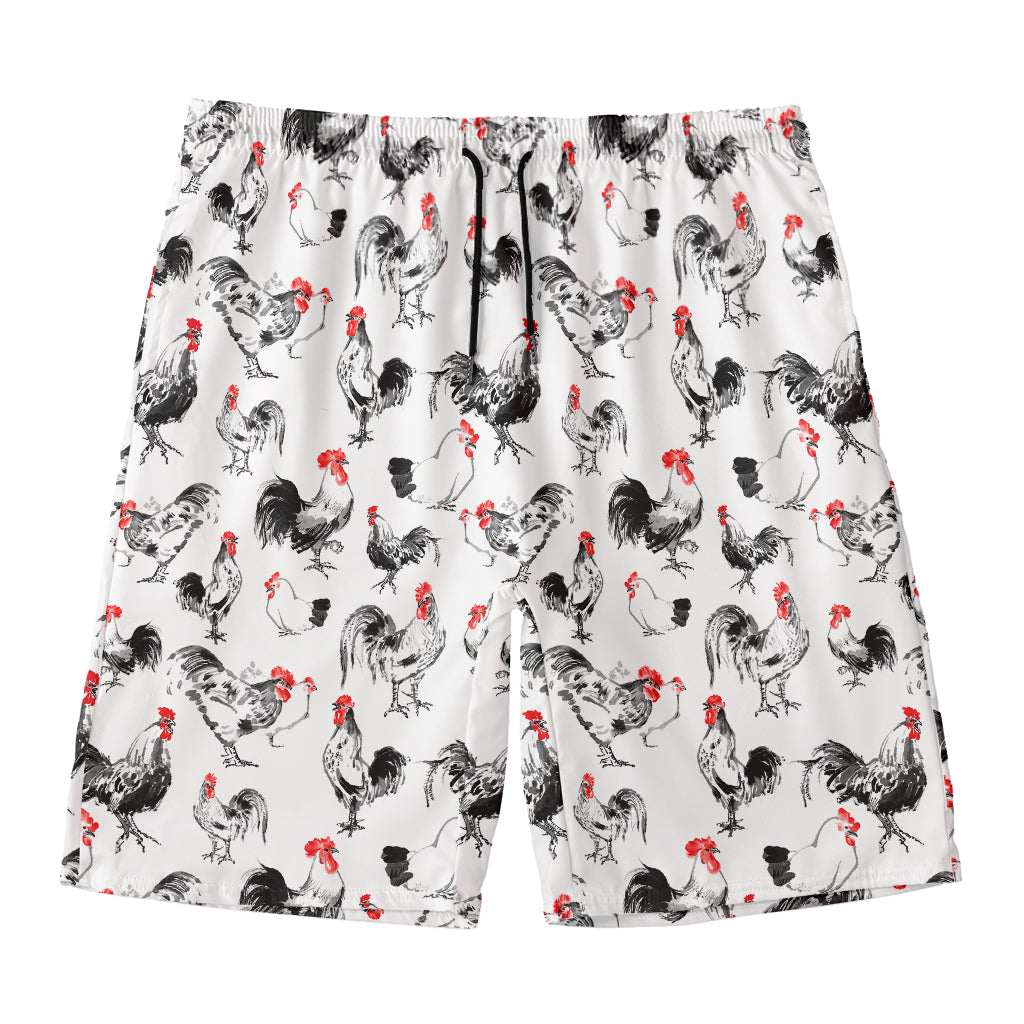 Chicken Ink Painting Pattern Print Men's Swim Trunks