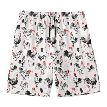 Chicken Ink Painting Pattern Print Men's Swim Trunks