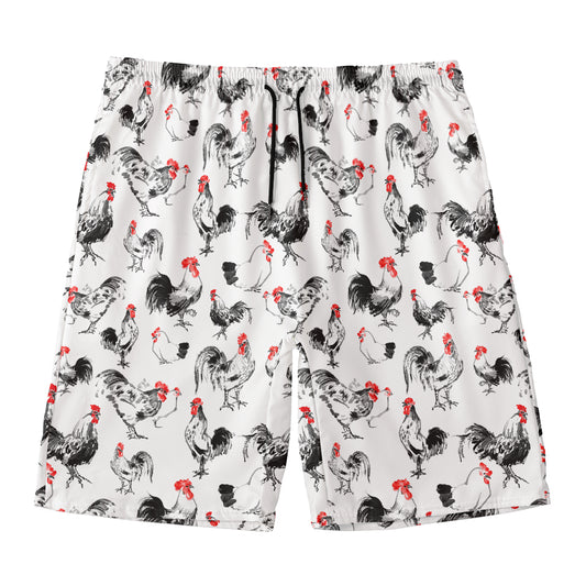 Chicken Ink Painting Pattern Print Men's Swim Trunks