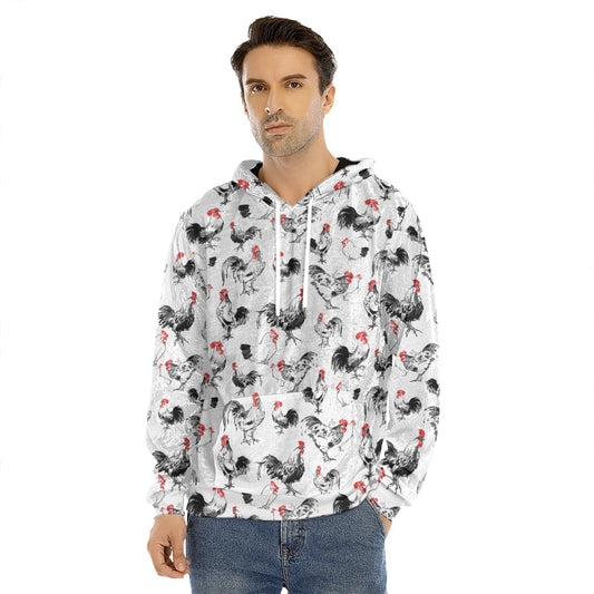 Chicken Ink Painting Pattern Print Men's Velvet Pullover Hoodie