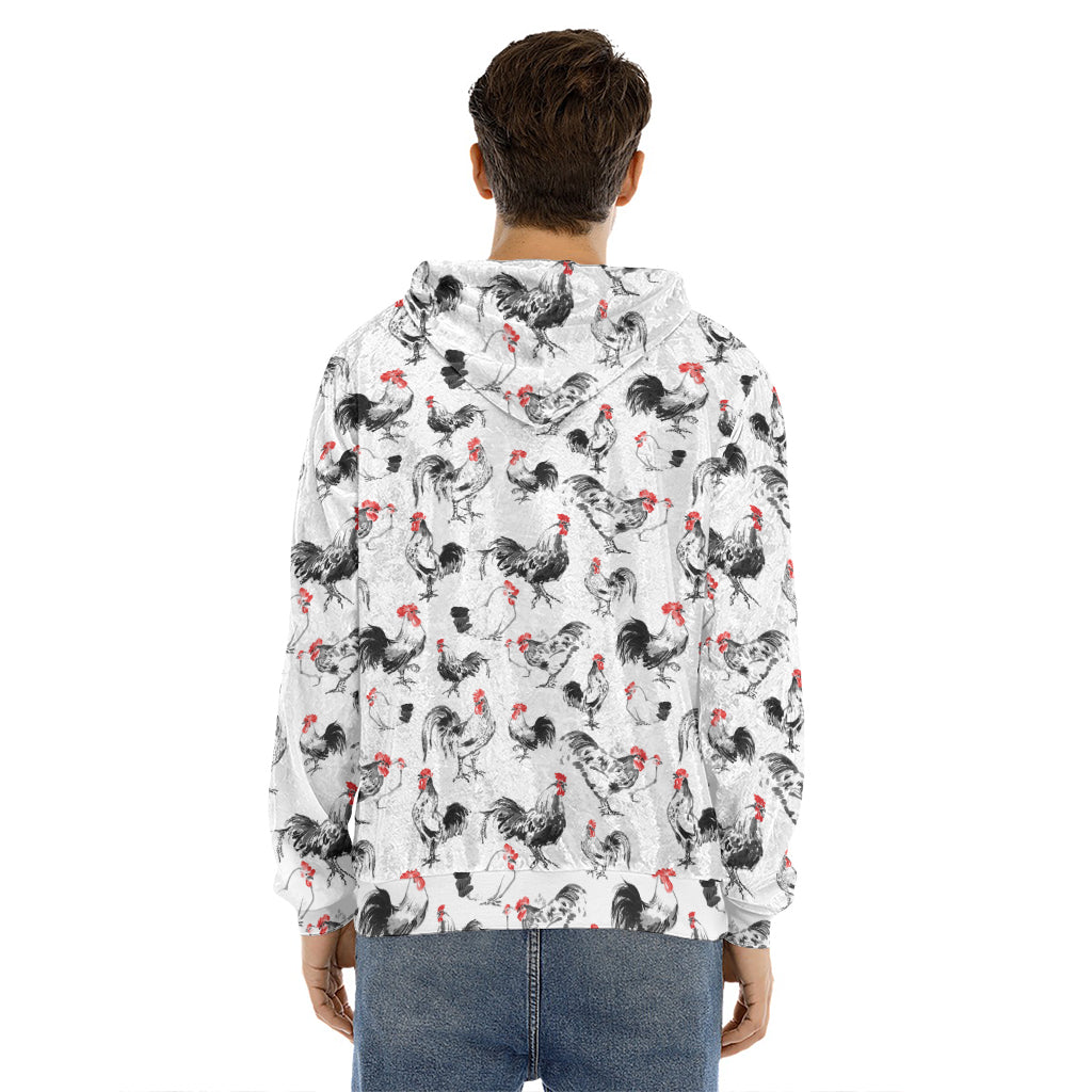 Chicken Ink Painting Pattern Print Men's Velvet Pullover Hoodie