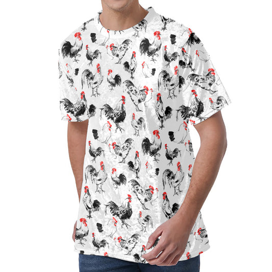 Chicken Ink Painting Pattern Print Men's Velvet T-Shirt