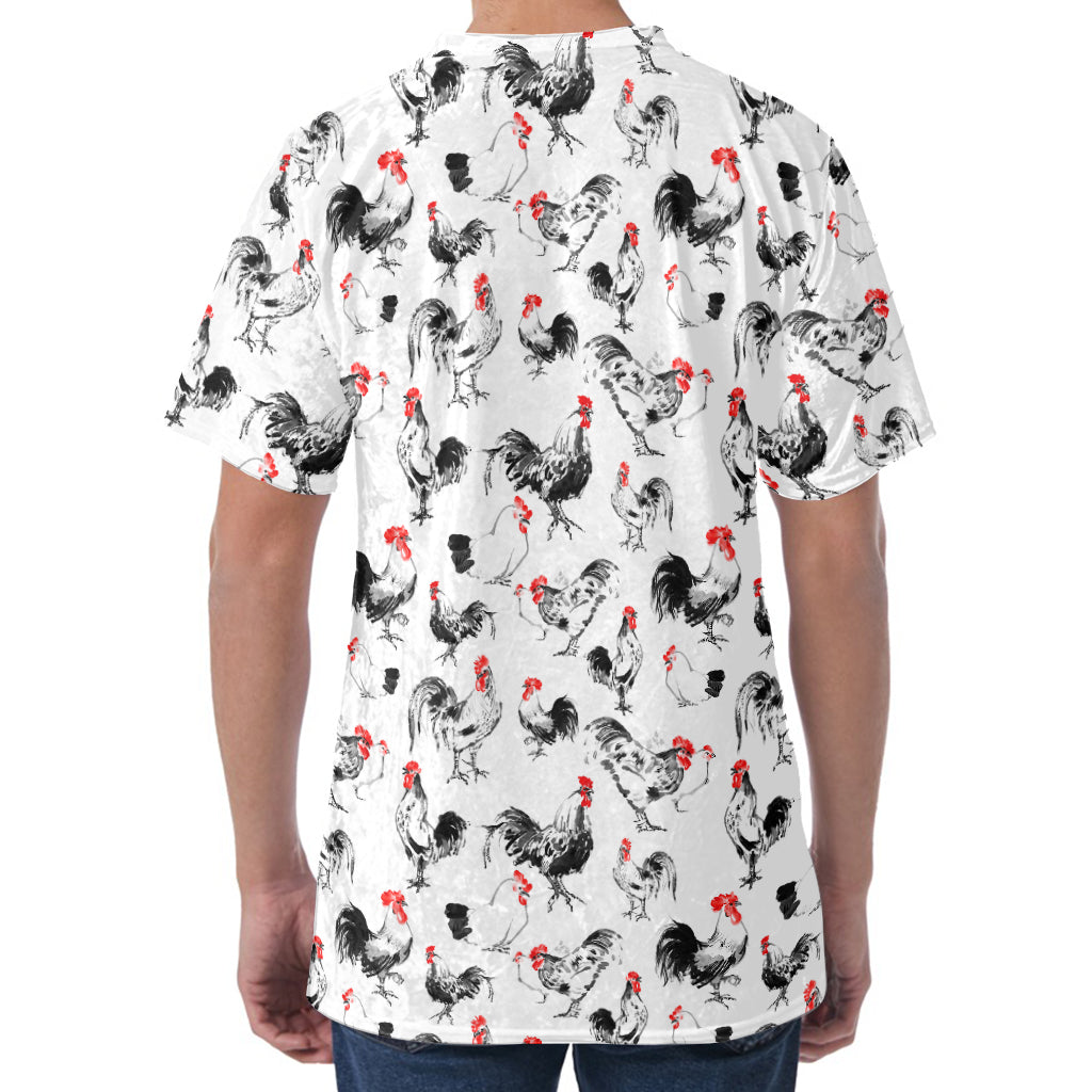 Chicken Ink Painting Pattern Print Men's Velvet T-Shirt