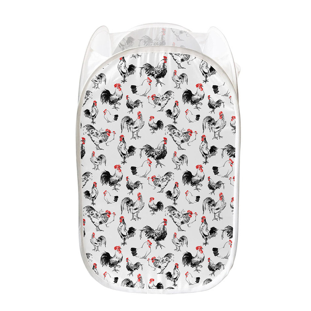 Chicken Ink Painting Pattern Print Mesh Laundry Hamper