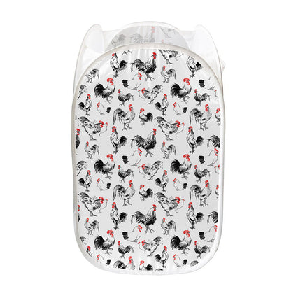 Chicken Ink Painting Pattern Print Mesh Laundry Hamper