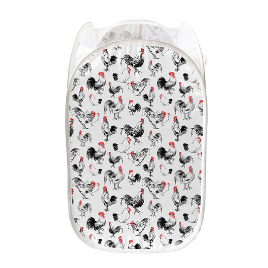 Chicken Ink Painting Pattern Print Mesh Laundry Hamper