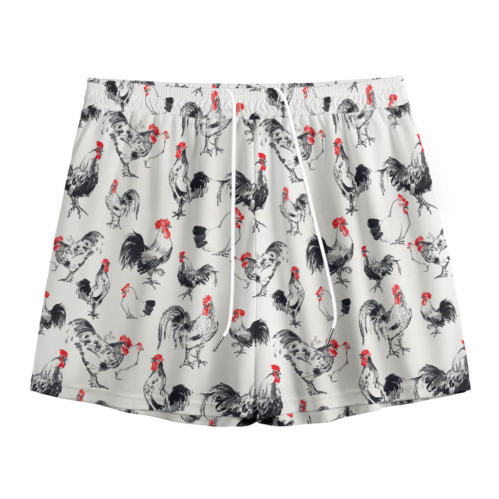 Chicken Ink Painting Pattern Print Mesh Shorts