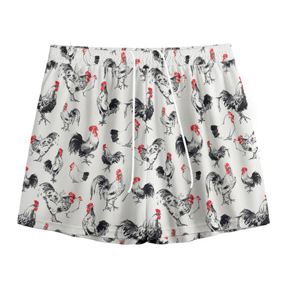 Chicken Ink Painting Pattern Print Mesh Shorts