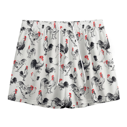 Chicken Ink Painting Pattern Print Mesh Shorts