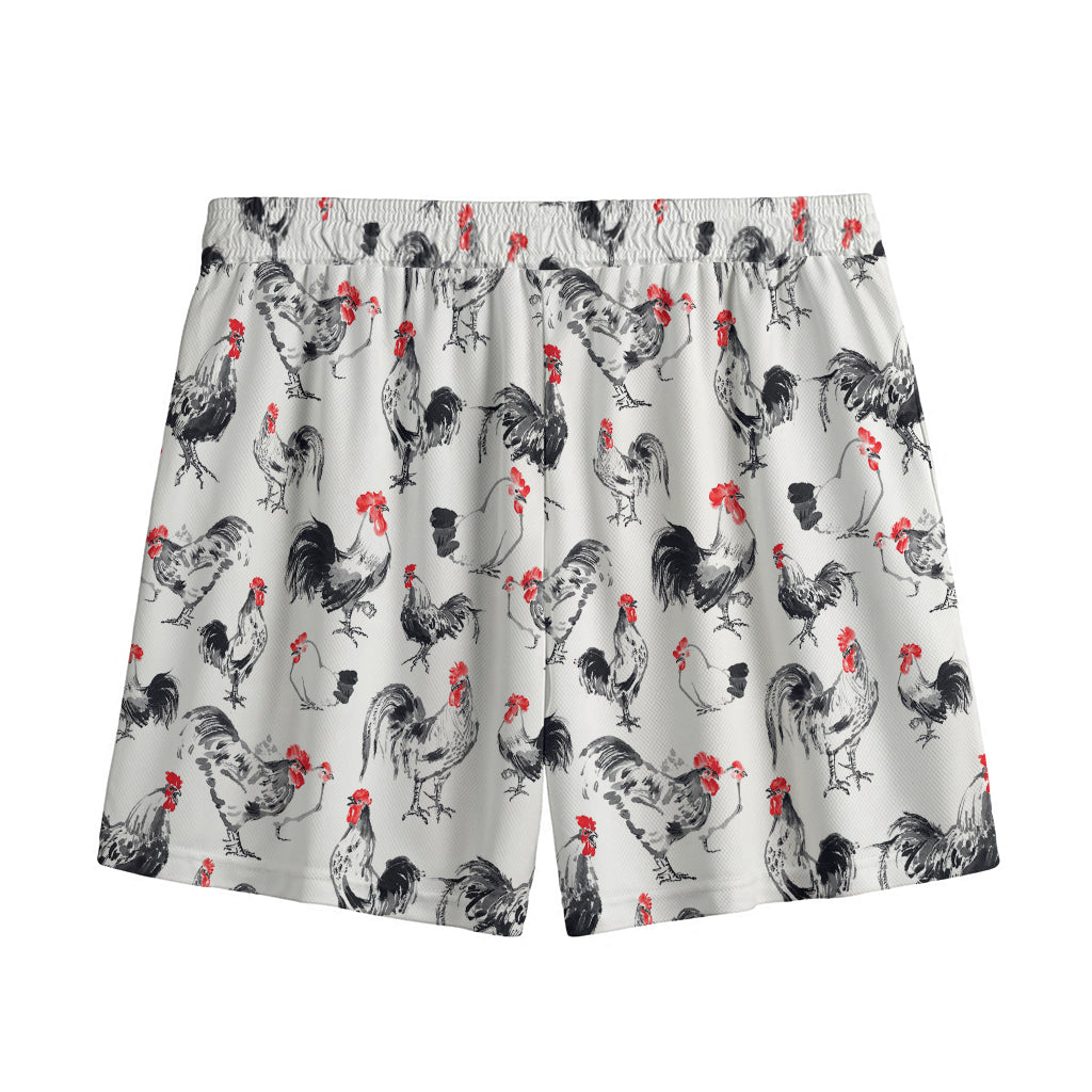 Chicken Ink Painting Pattern Print Mesh Shorts