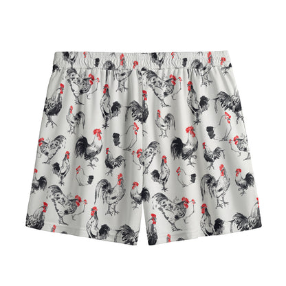 Chicken Ink Painting Pattern Print Mesh Shorts