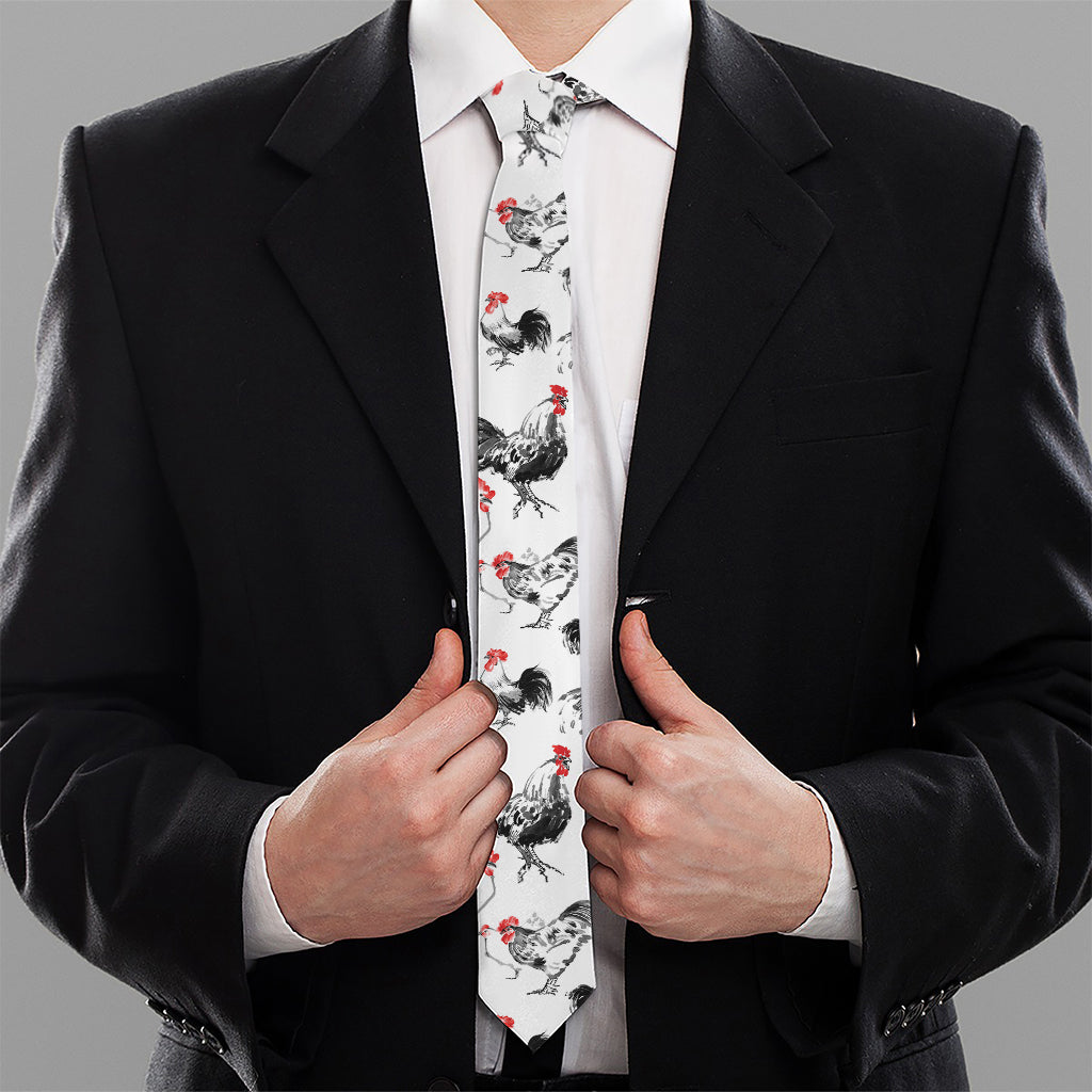 Chicken Ink Painting Pattern Print Necktie