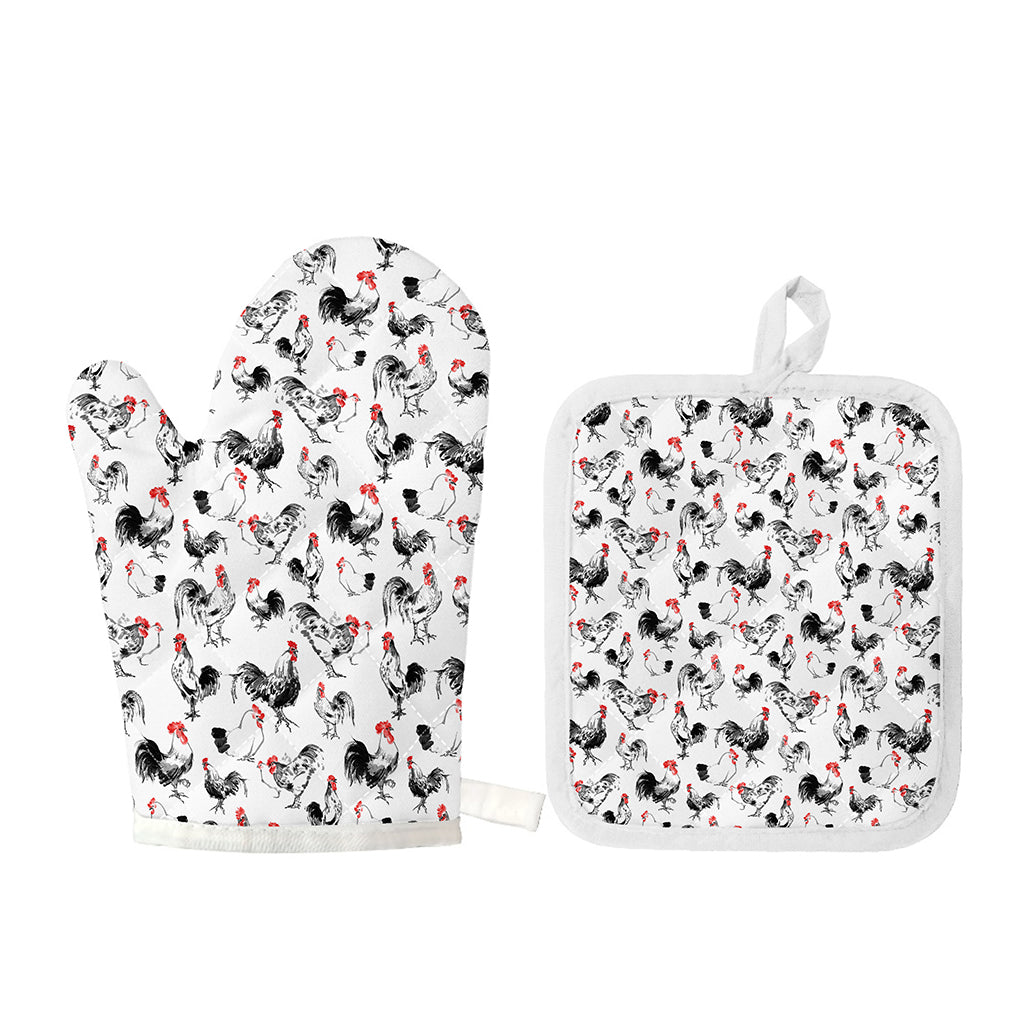 Chicken Ink Painting Pattern Print Oven Mitt And Pot Holder Set