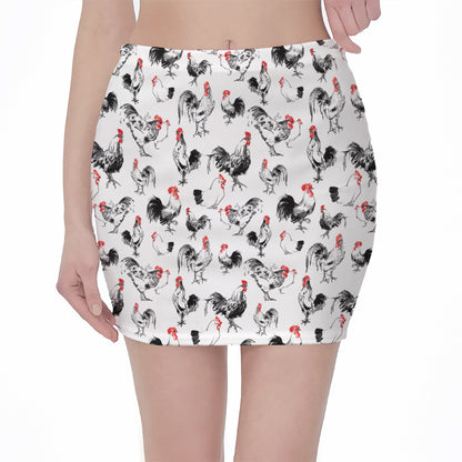 Chicken Ink Painting Pattern Print Pencil Mini Skirt
