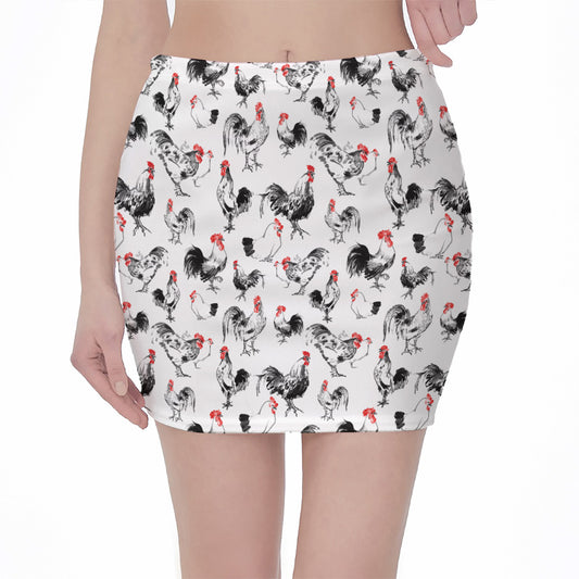 Chicken Ink Painting Pattern Print Pencil Mini Skirt