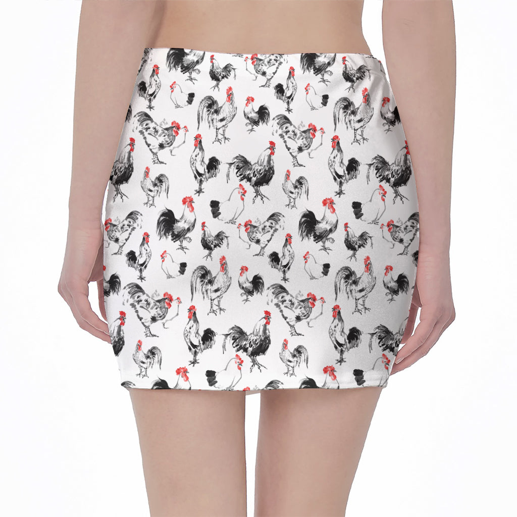 Chicken Ink Painting Pattern Print Pencil Mini Skirt