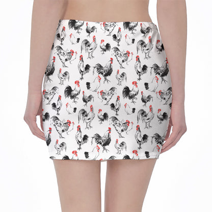 Chicken Ink Painting Pattern Print Pencil Mini Skirt