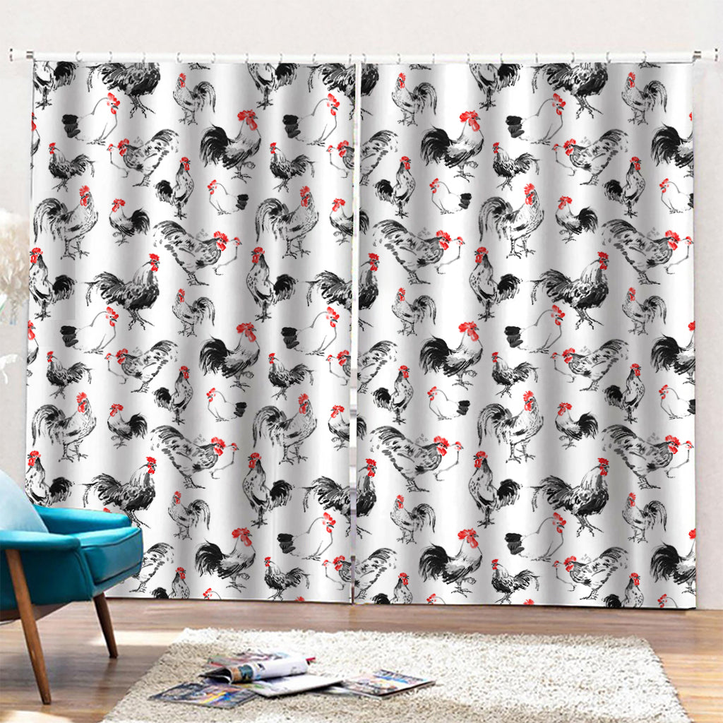 Chicken Ink Painting Pattern Print Pencil Pleat Curtains