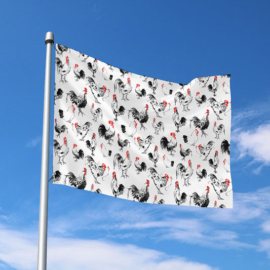 Chicken Ink Painting Pattern Print Polyester Flag