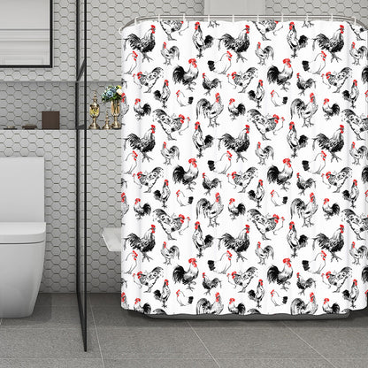 Chicken Ink Painting Pattern Print Polyester Shower Curtain