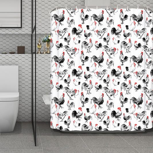 Chicken Ink Painting Pattern Print Polyester Shower Curtain