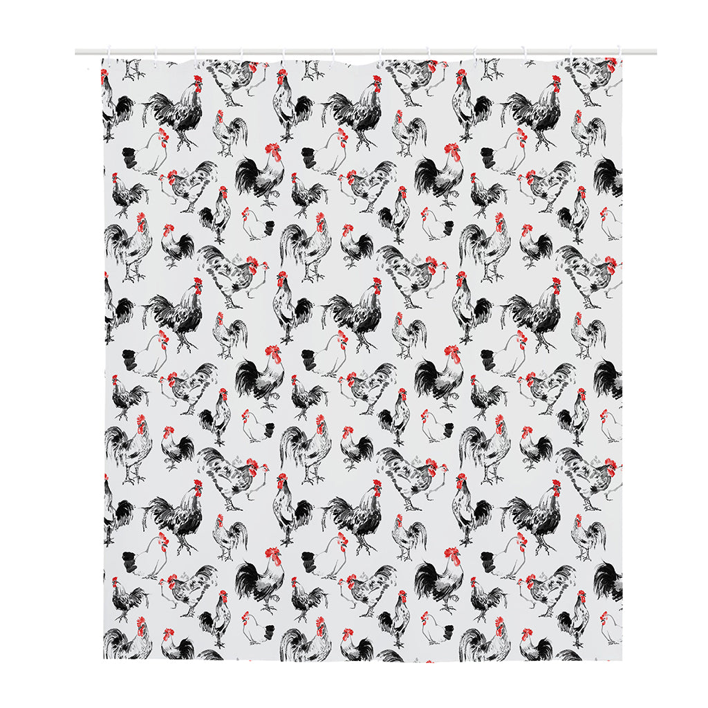 Chicken Ink Painting Pattern Print Polyester Shower Curtain