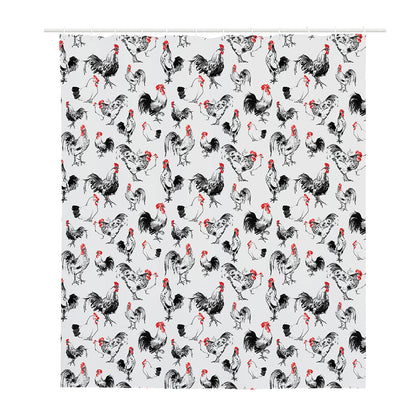 Chicken Ink Painting Pattern Print Polyester Shower Curtain