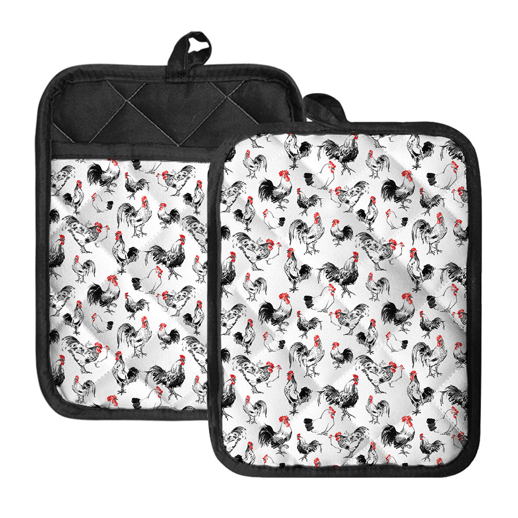 Chicken Ink Painting Pattern Print Pot Holders With Pocket