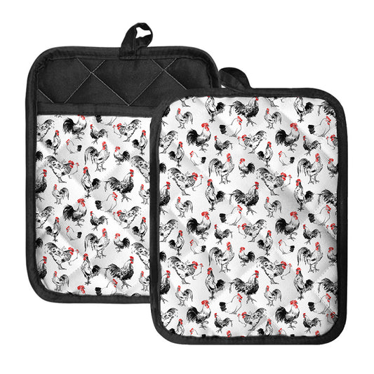 Chicken Ink Painting Pattern Print Pot Holders With Pocket