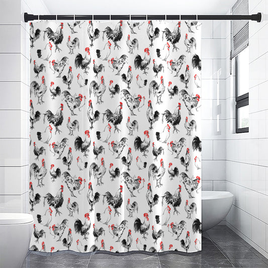 Chicken Ink Painting Pattern Print Premium Shower Curtain